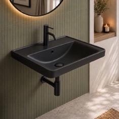 Black Ceramic Bathroom Sink, Wall Mounted or Drop In