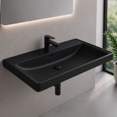 Black Ceramic Bathroom Sink, Wall Mounted or Drop In