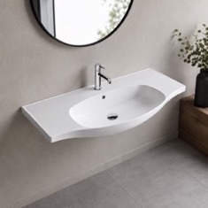 Wall Mount Sink - ADA, 40 inch, Modern, With Counter Space, Ceramic