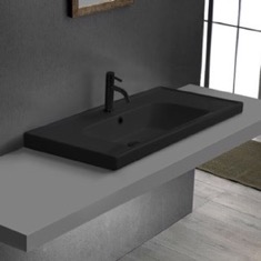 Black Drop In Sink With Counter Space, Modern, Rectangular