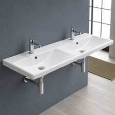 Rectangular Double White Ceramic Wall Mounted or Drop In Sink