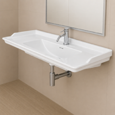 Rectangular White Ceramic Wall Mounted Bathroom Sink