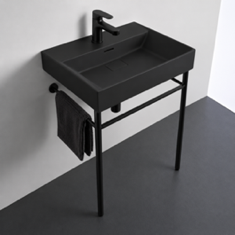 Small Black Console Sink, Modern, 24 inch