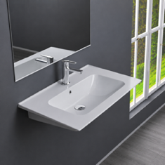 Rectangular White Ceramic Wall Mounted Sink