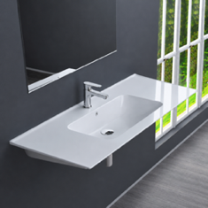 Rectangular White Ceramic Wall Mounted Sink