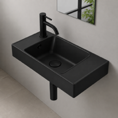 Wall Mount Sink - Small, 24 inch, Rectangular, Modern, Ceramic, Matte Black