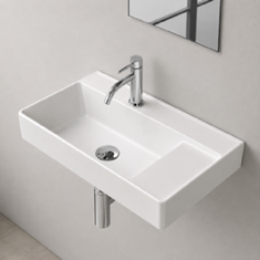Rectangular White Ceramic Wall Mounted or Drop In Sink With Counter Space