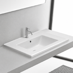 Drop In Bathroom Sink, White Ceramic, Rectangular