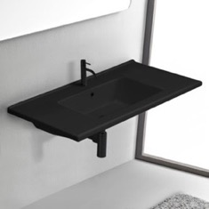 Black Rectangular Ceramic Wall Mount or Drop In Bathroom Sink