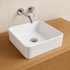 Square Vessel Sink, White Ceramic
