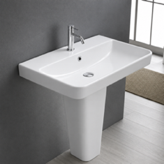 Rectangular White Ceramic Pedestal Sink