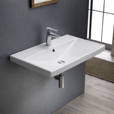 Wall Mounted Bathroom Sink, Rectangular, White Ceramic