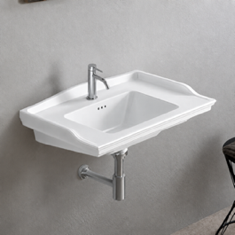 Rectangular White Ceramic Wall Mounted Bathroom Sink