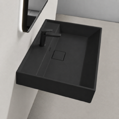Rectangular Black Ceramic Wall Mounted or Drop In Sink