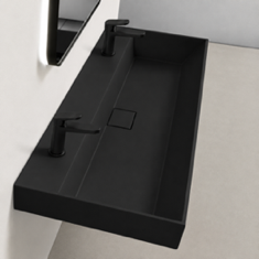Trough Black Ceramic Wall Mounted or Drop In Sink