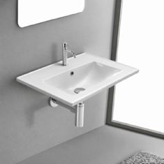 Rectangular White Ceramic Wall Mount or Drop In Bathroom Sink