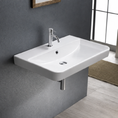 Rectangle White Ceramic Wall Mounted or Drop In Sink