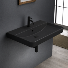 Black Ceramic Bathroom Sink, Wall Mounted or Drop In