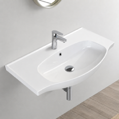 Rectangular White Ceramic Wall Mounted or Drop In Bathroom Sink