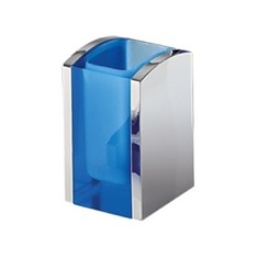 Blue and Chrome Thermoplastic Resins Square Toothbrush Holder