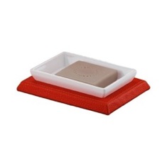 Rectangle Faux Leather and Ceramic Soap Holder