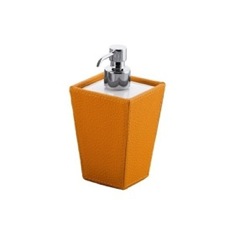 Soap Dispenser, Square, Orange Faux Leather and Ceramic