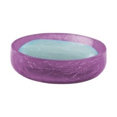 Round Purple Crackled Glass Soap Dish
