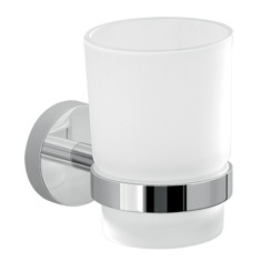 Frosted Glass Toothbrush Holder With Chrome Wall Mount