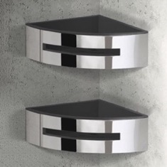 Set of Chrome Corner Shower Baskets With Black Inserts