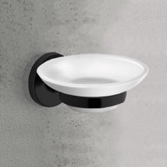 Wall Mounted Frosted Glass Soap Dish, Matte Black Mounting