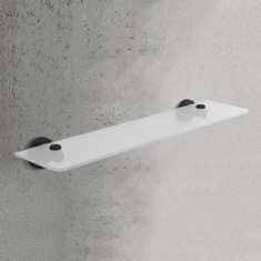 22 Inch Wall Mounted Frosted Glass Bathroom Shelf, Matte Black