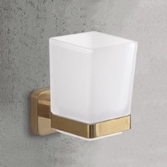 Wall Mounted Frosted Glass Toothbrush Holder, Matte Gold Mounting