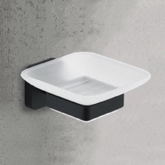 Wall Mounted Frosted Glass Soap Dish, Matte Black Mounting