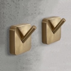 Pair of Bathroom Hooks, Modern, Matte Gold