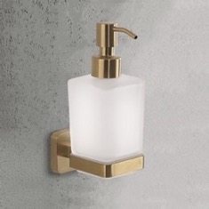 Wall Mounted Frosted Glass Soap Dispenser, Matte Gold Mounting