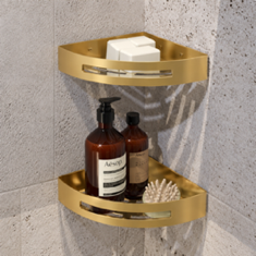 Set of Matte Gold Corner Shower Baskets