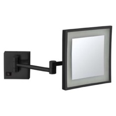 Matte Black Wall Mounted Lighted 5x Makeup Mirror, Hardwired