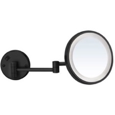 Matte Black Wall Mounted Lighted 7x Makeup Mirror, Hardwired