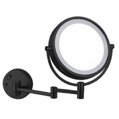 Matte Black Wall Mounted Lighted 5x Makeup Mirror, Hardwired