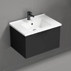 Wall Mounted Small Black Bathroom Vanity, Modern, 26 inch