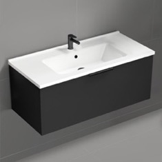 Wall Mounted Black Bathroom Vanity, Modern, 40 inch