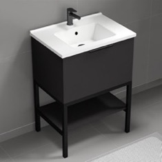 Black Free Standing Bathroom Vanity, 26 inch