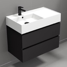 Modern Bathroom Vanity, Black, Wall Mounted, 32 inch