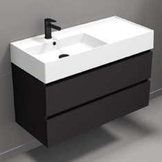 Wall Mounted Black Bathroom Vanity, Modern, 40 inch