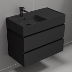 Black Wall Mounted Bathroom Vanity, Modern, 32 inch