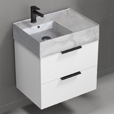 Floating Small Bathroom Vanity, Modern, 24 inch, Marble Style Sink