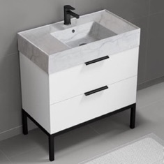 Modern Bathroom Vanity, 32 inch, Marble Style Sink, Free Standing