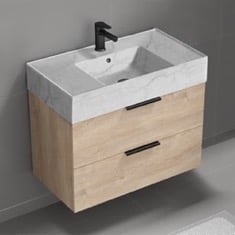 Floating Bathroom Vanity, Modern, 32 inch, Marble Style Sink