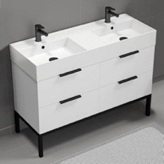 Modern Double Bathroom Vanity, 48 inch, Free Standing