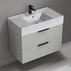 Floating Bathroom Vanity, Modern, 32 inch, Marble Style Sink